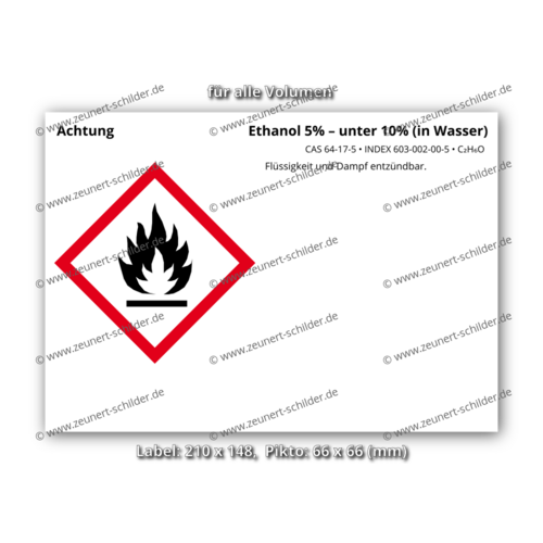 Ethanol 5% – unter 10% (in Wasser), CAS 64-17-5
