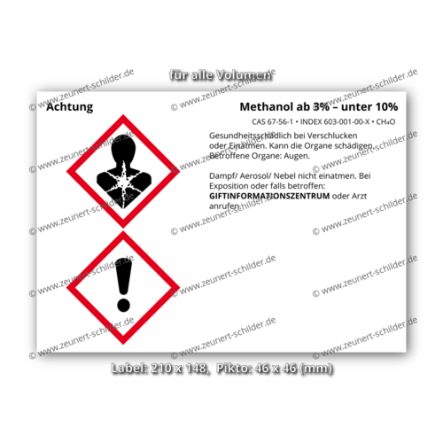 Methanol ab 3% – unter 10%, CAS 67-56-1