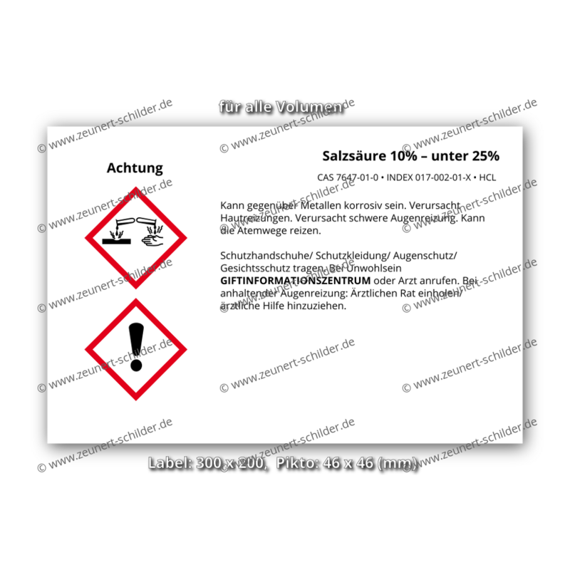 Salzsäure 10% – unter 25%, CAS 7647-01-0