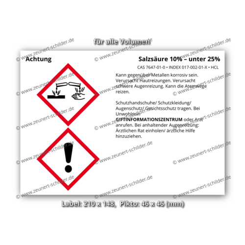 Salzsäure 10% – unter 25%, CAS 7647-01-0