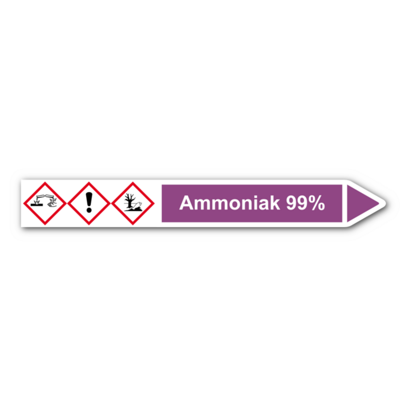 Rohrleitungskennzeichnung „Ammoniak 99%“