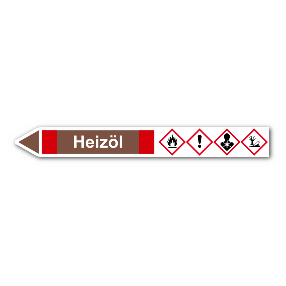 Rohrleitungskennzeichnung Heizöl, Etikett zum Aufkleben