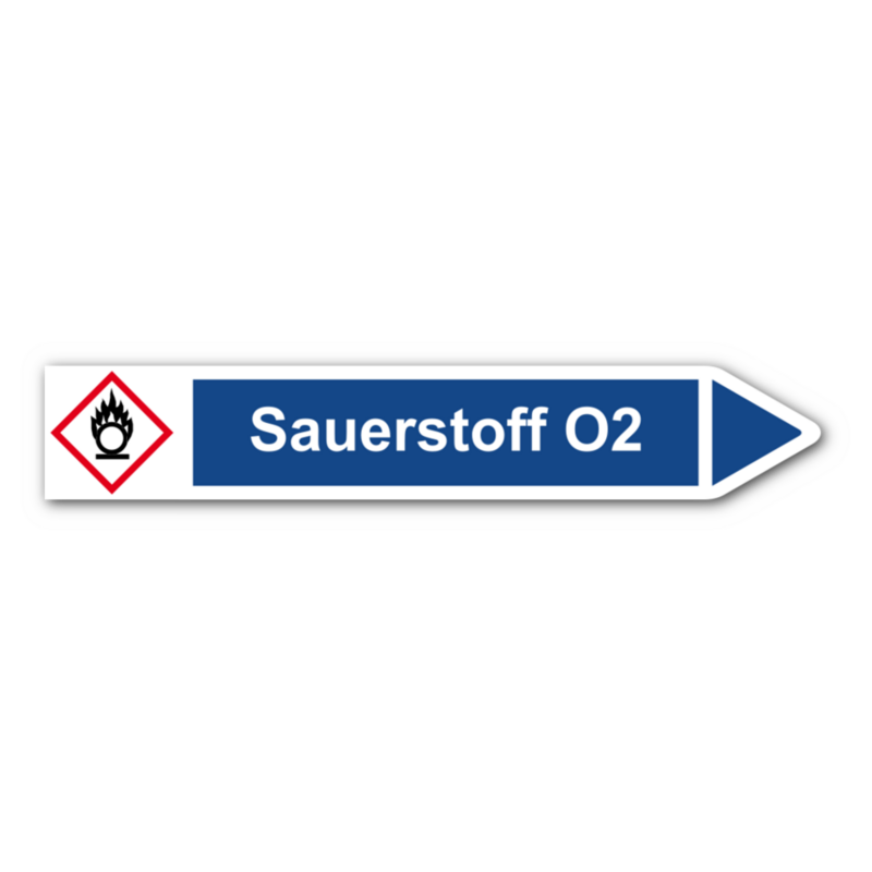 Rohrleitungskennzeichnung „Sauerstoff O2“