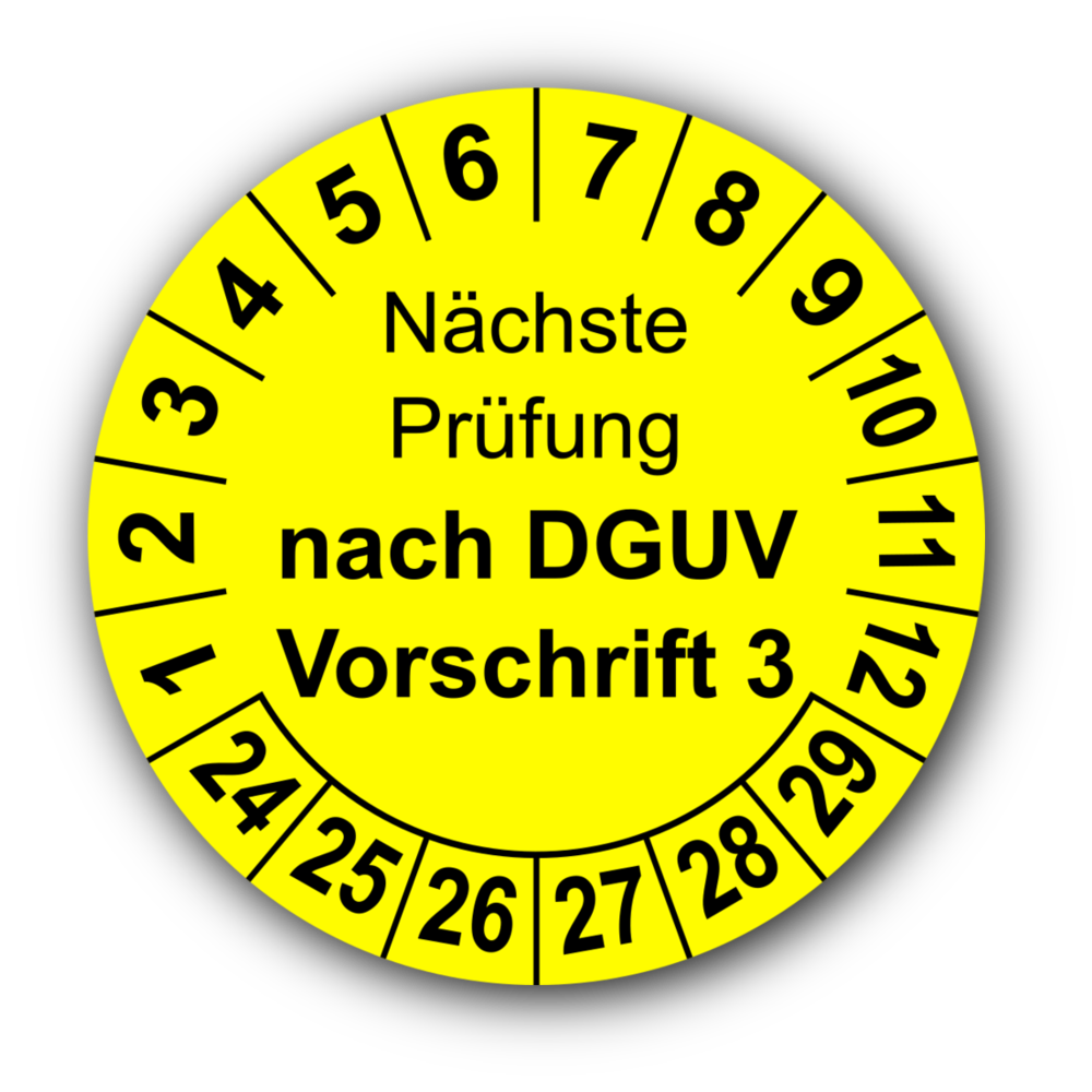 144 widerstandsfähige Prüfplaketten in der Packung Ø 30 mm gelb selbstklebend Labelident Mehrjahresprüfplakette 2021-2025 Geprüft DGUV V 3 Vinyl 