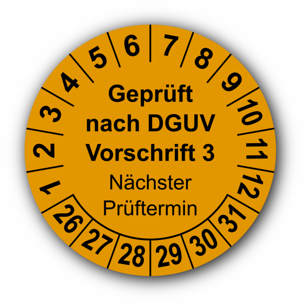 Geprüft nach DGUV V3 Vorschrift3 Nächster Prüftermin 20mm gelb weiß 13221 