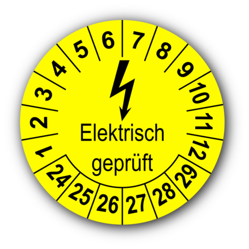Kabelprüfplakette Elektro Check VDE 2016 gelb/schwarz PVC-Folie 95x25mm 6/Bogen 