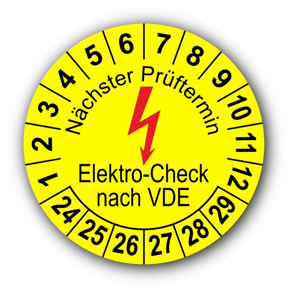 Prüfplakette Elektro-Check,VDE 19-24,gelb,Dokumentenfolie,Ø 30mm,108/Heft 