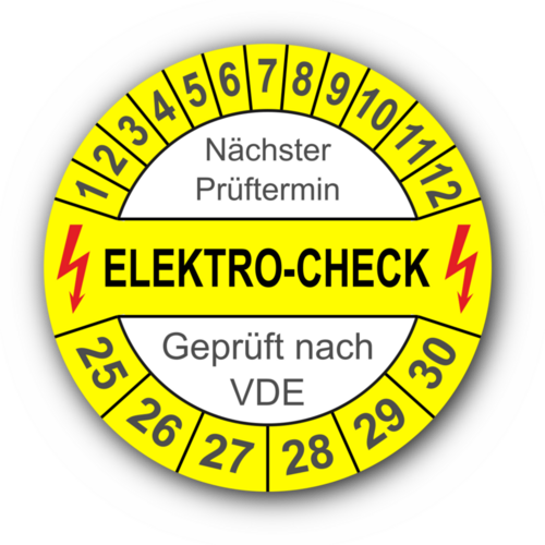 Elektro-Check Nächster Prüftermin Geprüft nach VDE, gelb/weiß