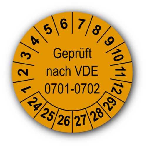 Prüfplakette Elektro-Check.. VDE,19-24,gelb,Dokumentenfolie,Ø 20mm,36/Bogen 