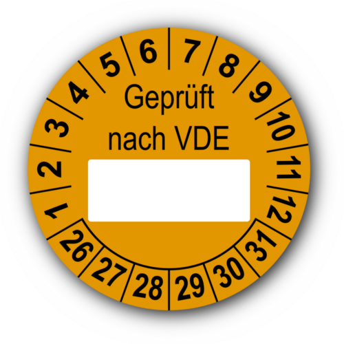 Geprüft nach VDE…, orange (zum Selbstbeschriften)