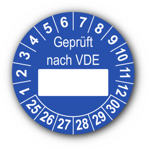 Geprüft nach VDE…, blau (zum Selbstbeschriften)