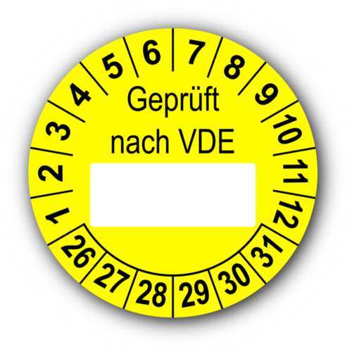 Geprüft nach VDE…, gelb (zum Selbstbeschriften)