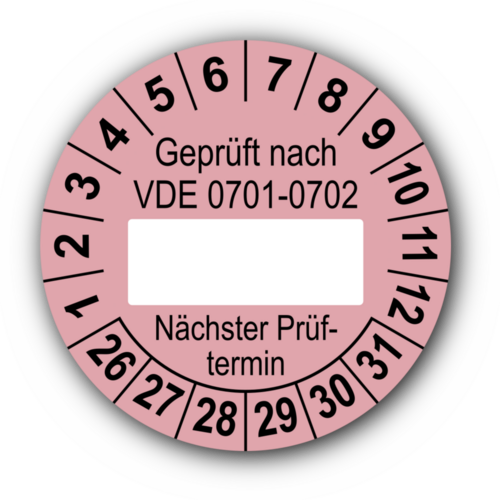 Geprüft nach VDE 0701-0702 … Nächster Prüftermin, rosa (zum Selbstbeschriften)