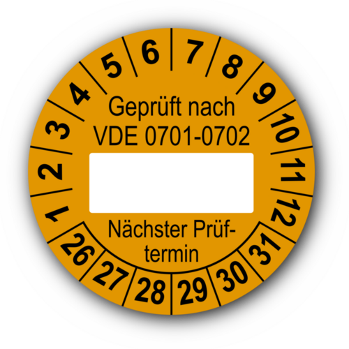 Geprüft nach VDE 0701-0702 … Nächster Prüftermin, orange (zum Selbstbeschriften)