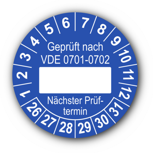 Geprüft nach VDE 0701-0702 … Nächster Prüftermin, blau (zum Selbstbeschriften)