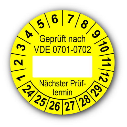 Prüfplakette ELEKTRO-CHECK Geprüft..,2019,gelb/schwarz,Dokufolie,Ø 20mm,36/Bogen 