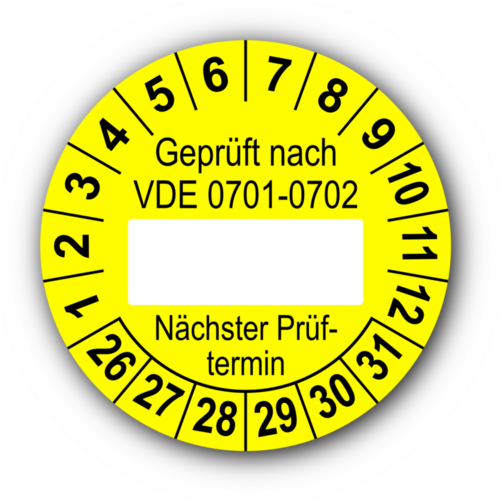 Geprüft nach VDE 0701-0702 … Nächster Prüftermin, gelb (zum Selbstbeschriften)