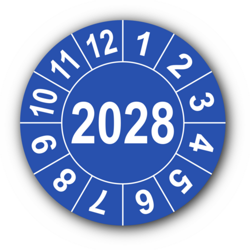 Jahresprüfplakette mit vierstelliger Jahreszahl, 2028