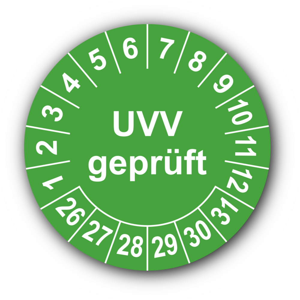 Geprüft 15mm grün weiß UVV Prüfplaketten Jahre 2021 bis 2026 Wartung 13349 