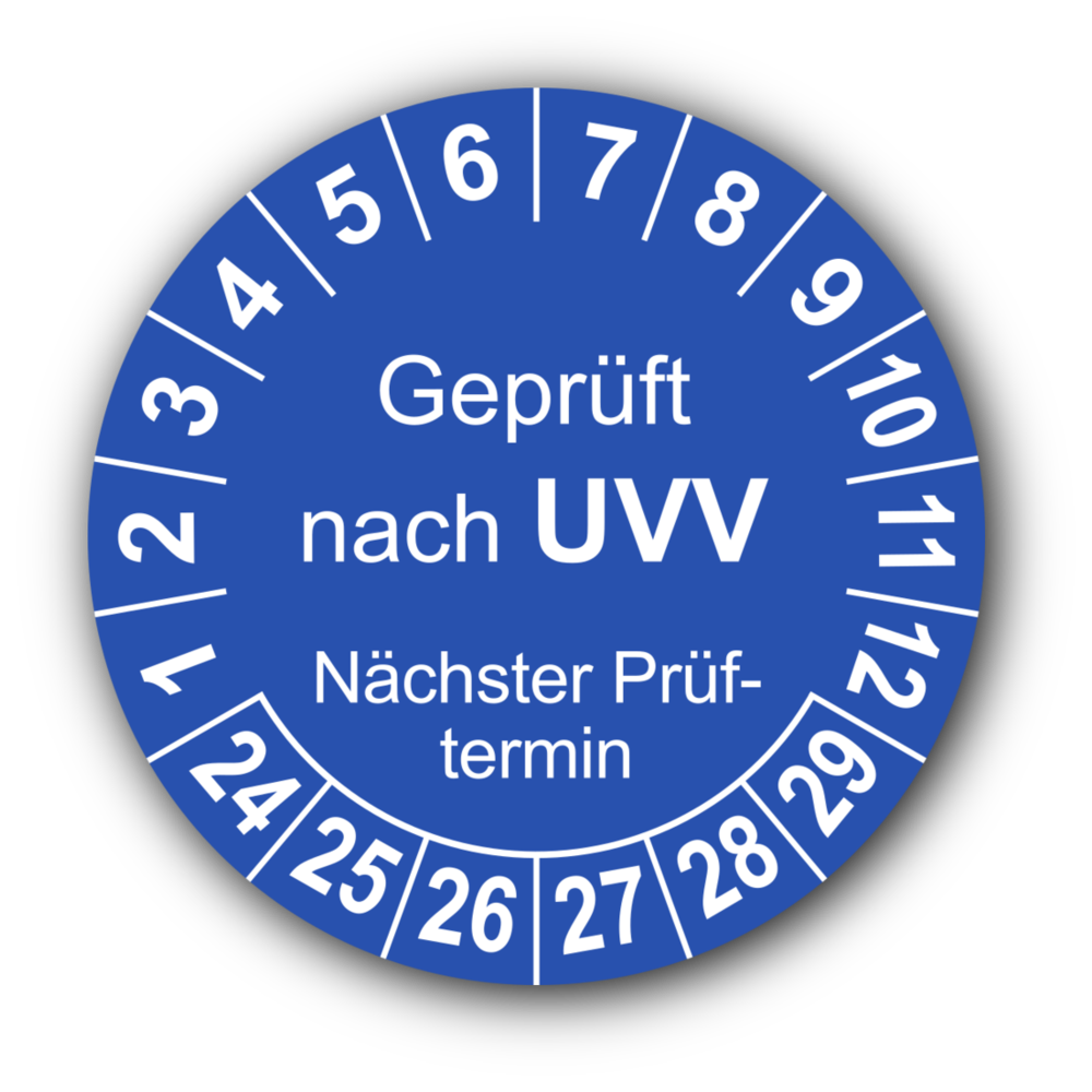 Nächster Prüftermin UVV Prüfplaketten 30mm Jahre 2021 bis 2026 blau weiß 13219 