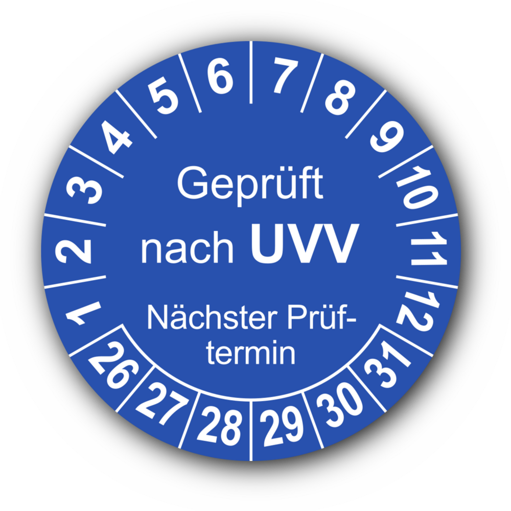 UVV geprüft Prüfplaketten 2019-2028 15,20,25,30mm gelb,blau,grün,rot DRU 0105