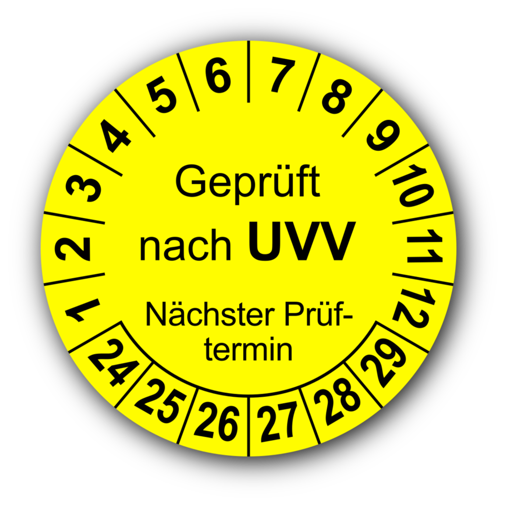 Prüfplaketten Geprüft nach DGUV V3 Gelb Plaketten Prüftermin UVV °20 mm AN21 