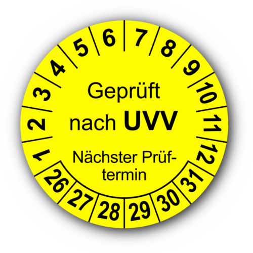 Geprüft nach UVV Nächster Prüftermin, gelb