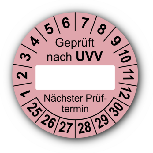 Geprüft nach UVV … Nächster Prüftermin, rosa (zum Selbstbeschriften)