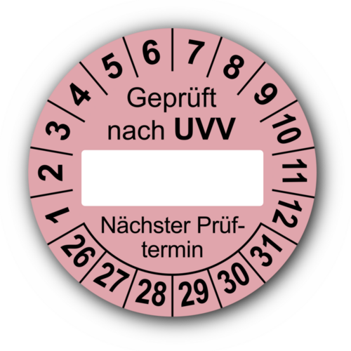 Geprüft nach UVV … Nächster Prüftermin, rosa (zum Selbstbeschriften)