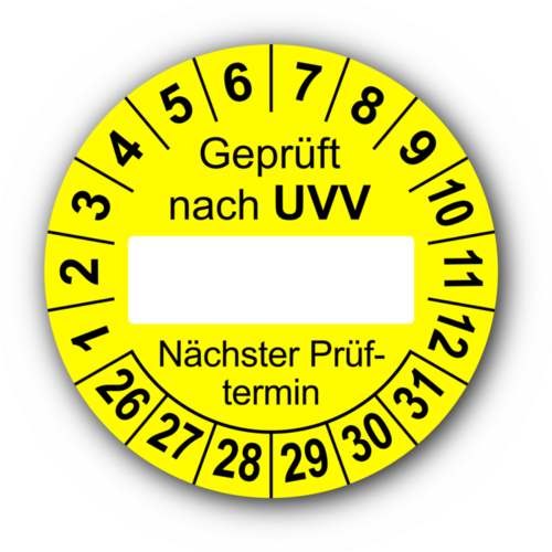 Geprüft nach UVV … Nächster Prüftermin, gelb (zum Selbstbeschriften)