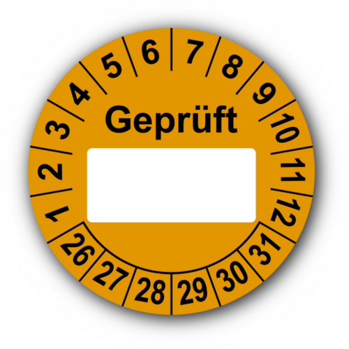 Geprüft …, orange (zum Selbstbeschriften)