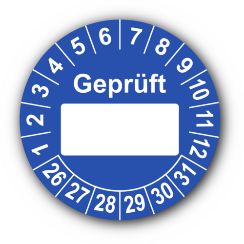 Geprüft …, blau (zum Selbstbeschriften)