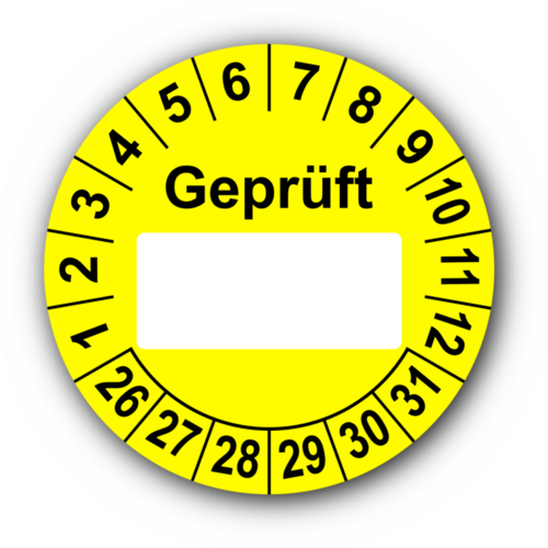 Geprüft …, gelb (zum Selbstbeschriften)