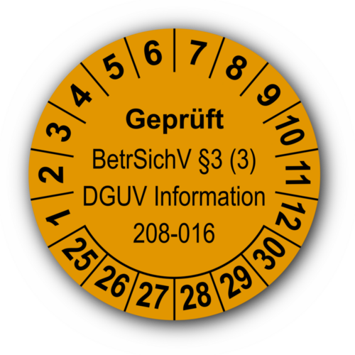 Geprüft BetrSichV §3 (3) DGUV Information 208-016, orange