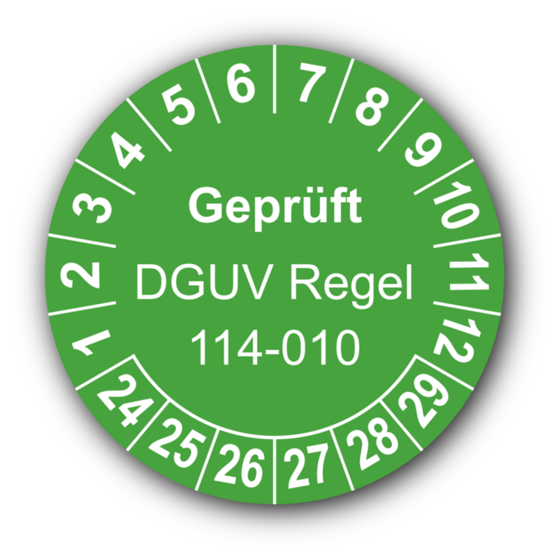 Geprüft DGUV Regel 114-010, grün