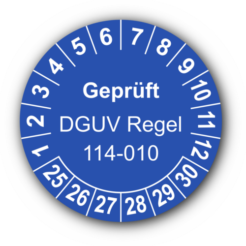 Geprüft DGUV Regel 114-010, blau