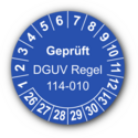 Geprüft DGUV Regel 114-010, blau