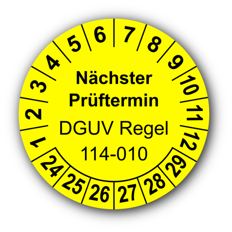 Nächster Prüftermin DGUV Regel 114-010, gelb