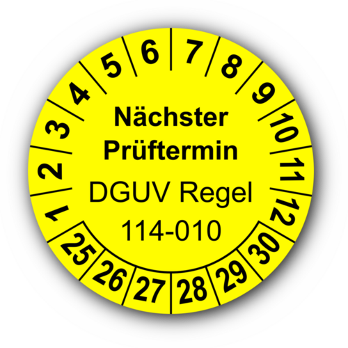 Nächster Prüftermin DGUV Regel 114-010, gelb