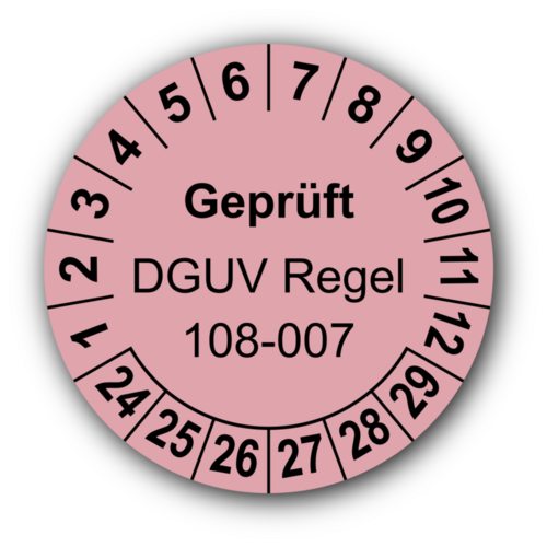 Geprüft DGUV Regel 108-007, rosa