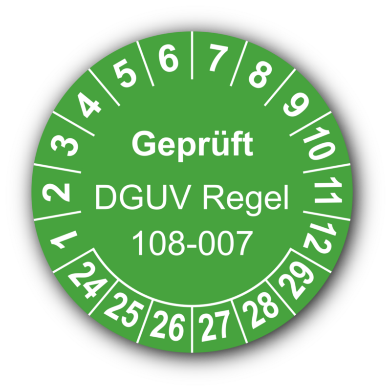 Geprüft DGUV Regel 108-007, grün