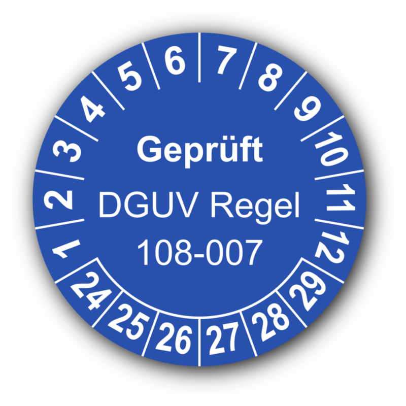Geprüft DGUV Regel 108-007, blau
