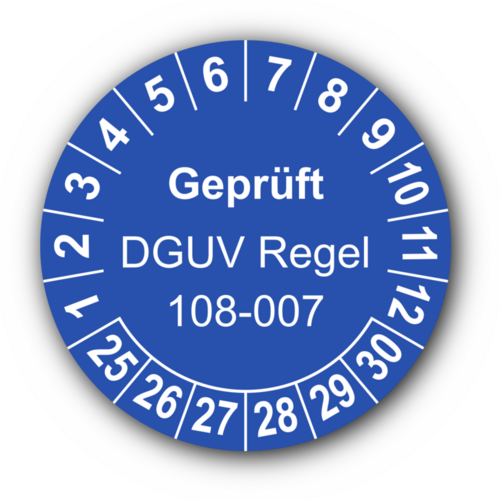 Geprüft DGUV Regel 108-007, blau
