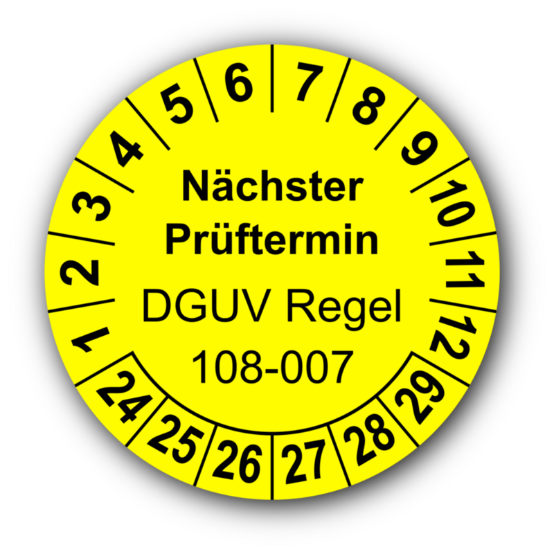 Nächster Prüftermin DGUV Regel 108-007, gelb