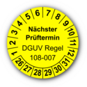 Nächster Prüftermin DGUV Regel 108-007, gelb