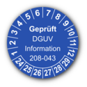 Geprüft DGUV Information 208-043, blau
