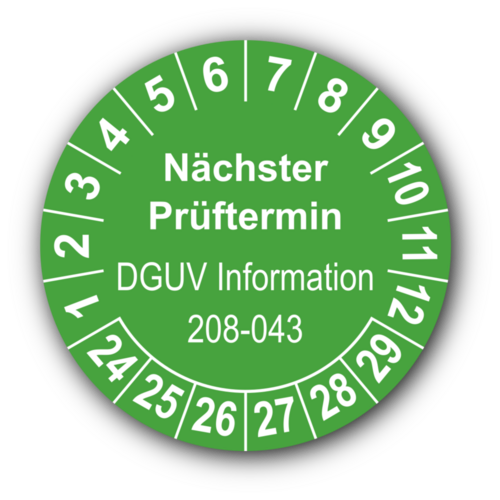Nächster Prüftermin DGUV Information 208-043, grün