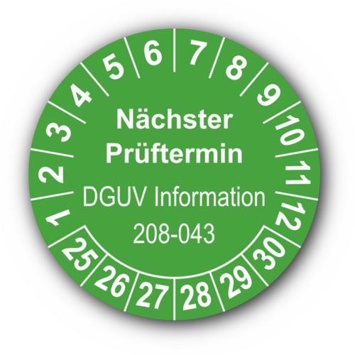 Nächster Prüftermin DGUV Information 208-043, grün