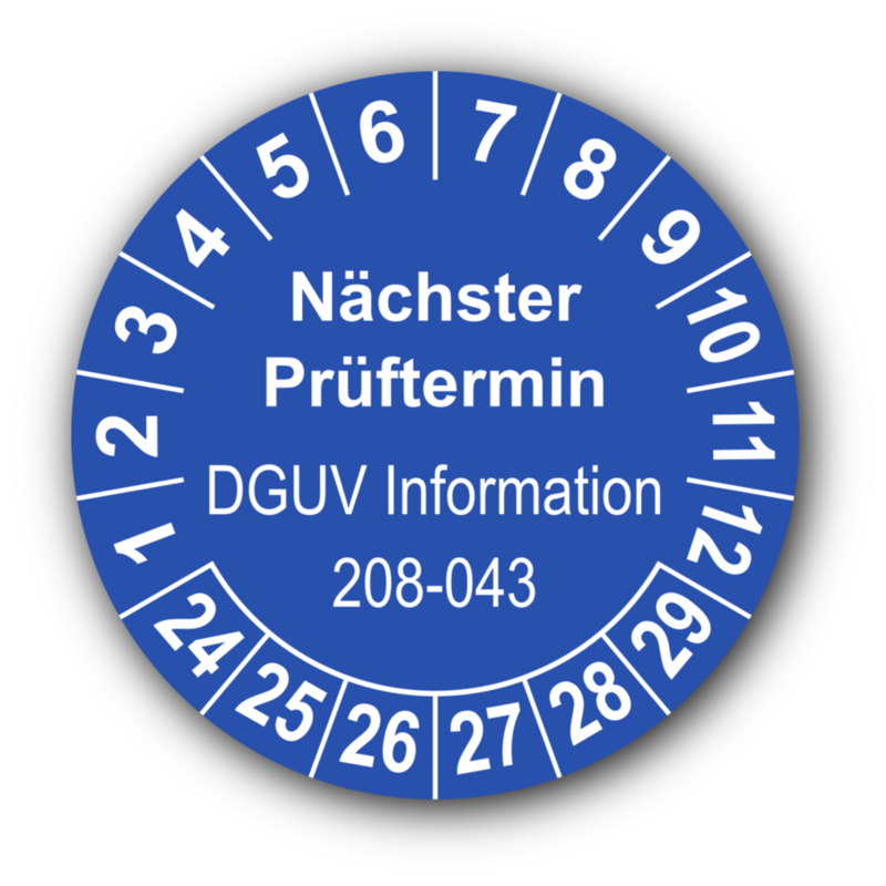 Nächster Prüftermin DGUV Information 208-043, blau