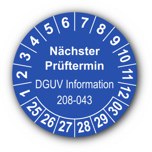 Nächster Prüftermin DGUV Information 208-043, blau